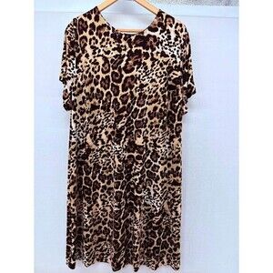 Calvin Klein Plus 22W Animal Print Dress Career Wear Short Sleeve Zip Back